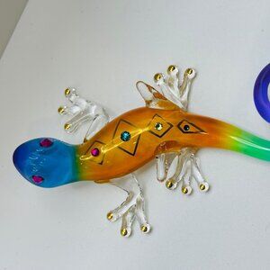 Glass Desert Gecko Figurine Colorful Lizard Decor